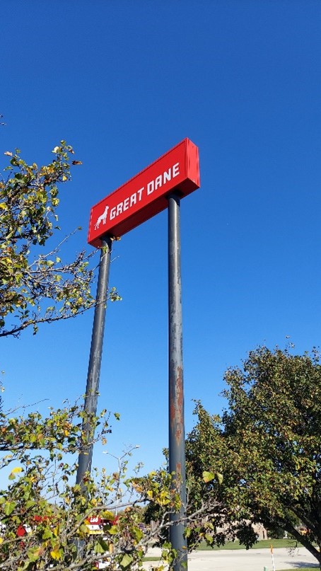Great Dane monument sign outside of building in Oak Creek