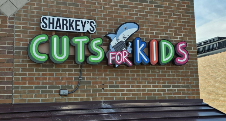 Sharkey’s Kids Haircuts Signage